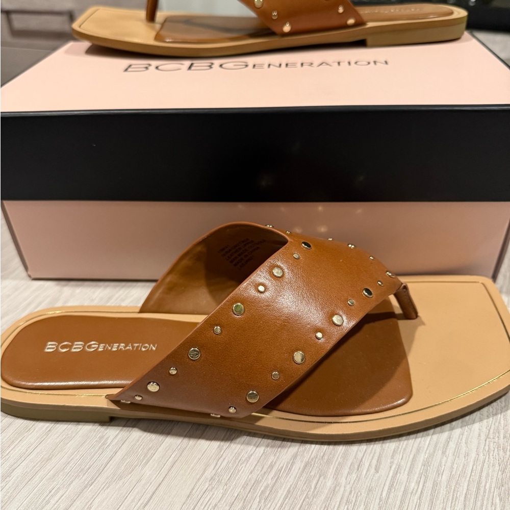 BCBGeneration Brown Studded Sandals, size 10